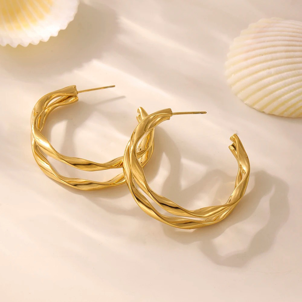 Double Layer C Shape Earrings |Gold Plated