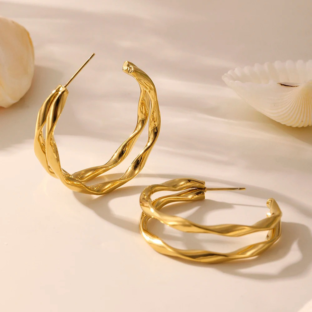 Double Layer C Shape Earrings |Gold Plated
