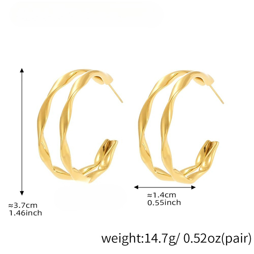 Double Layer C Shape Earrings |Gold Plated - Image 3