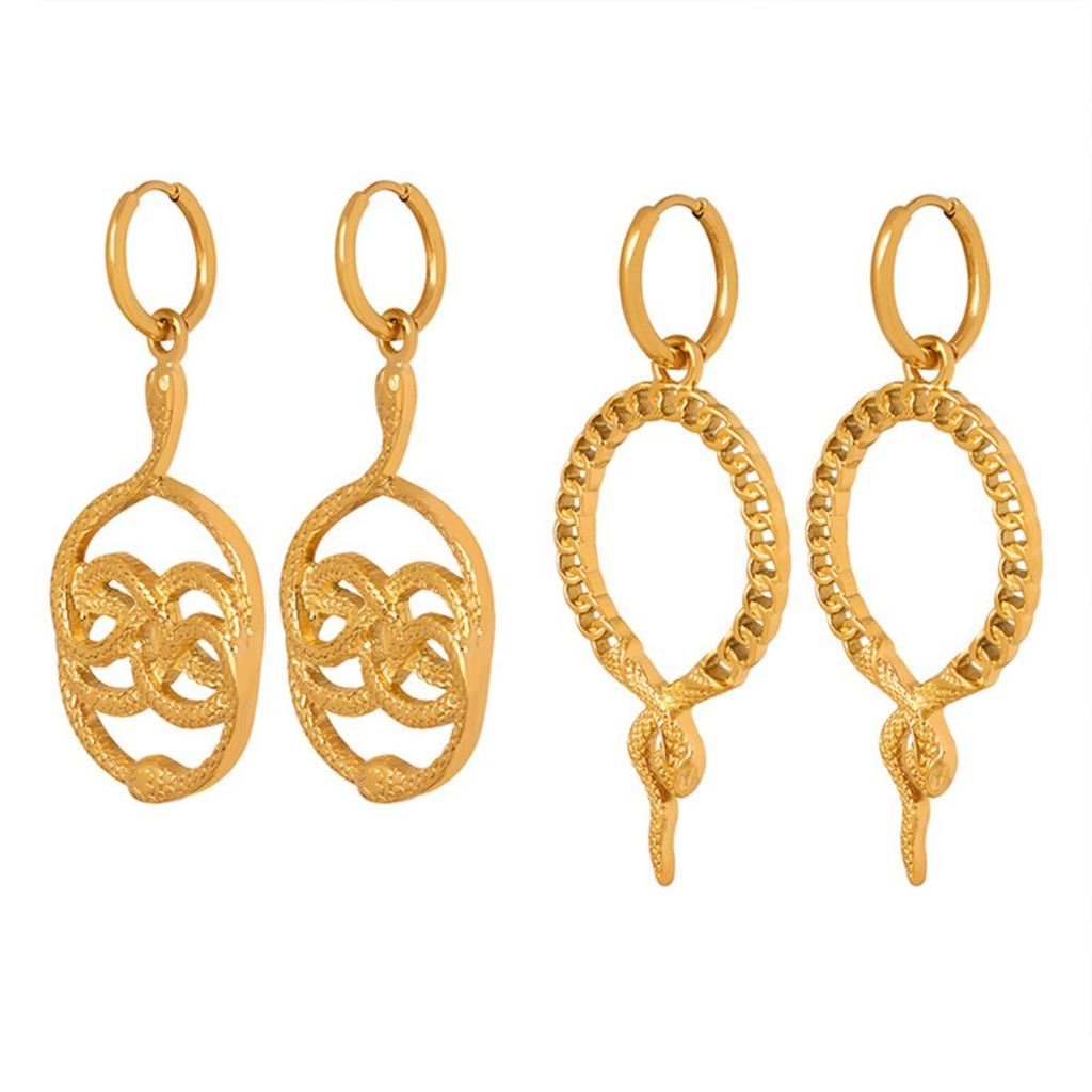 Geometric Hollow Snake Earrings |Gold Color - Image 3