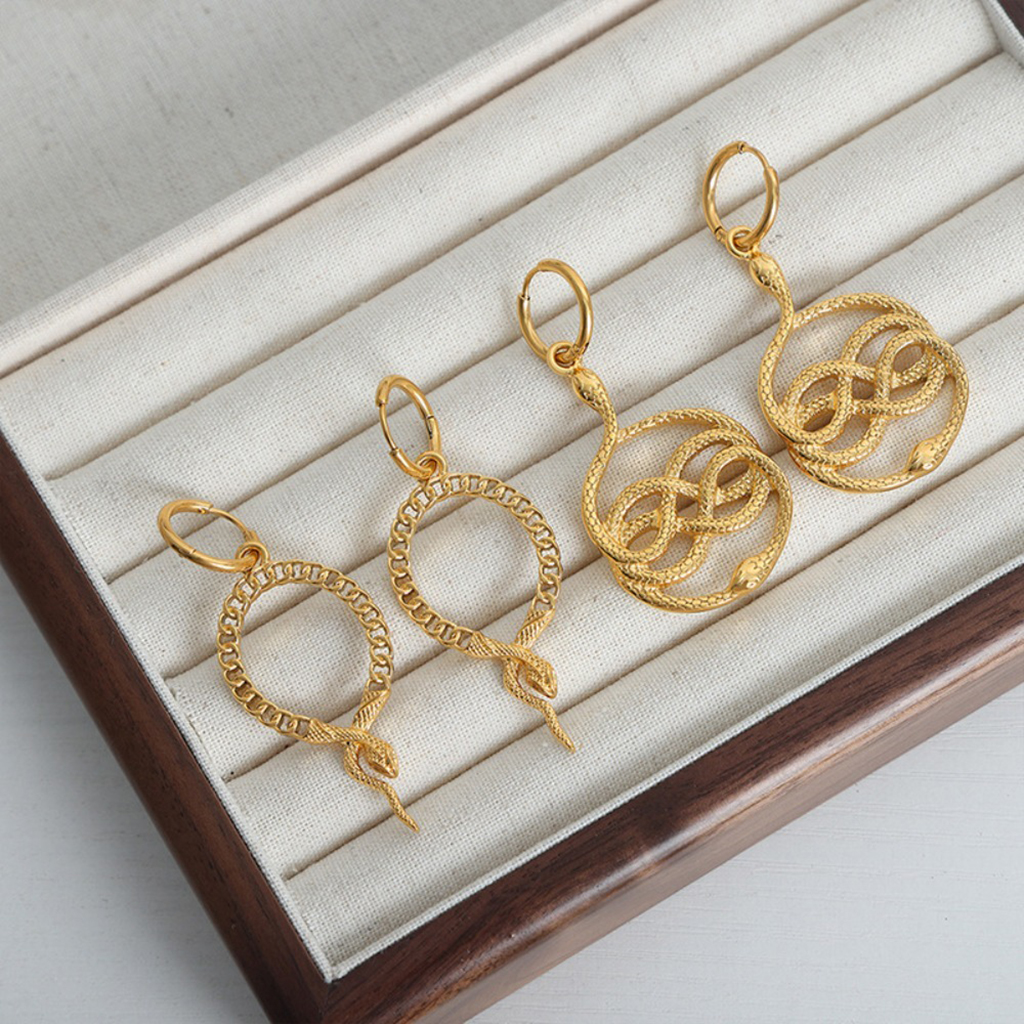 Geometric Hollow Snake Earrings |Gold Color