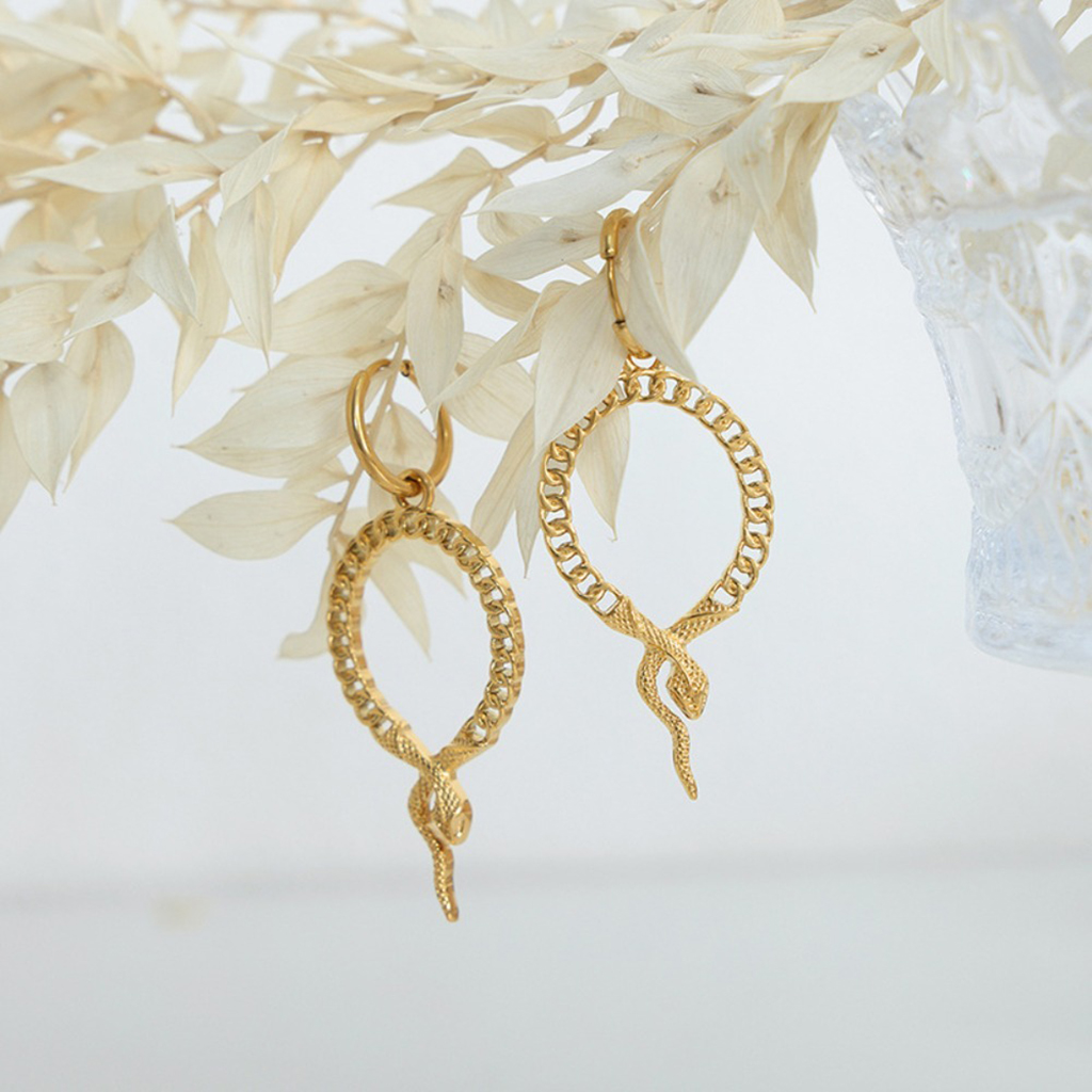 Geometric Hollow Snake Earrings |Gold Color