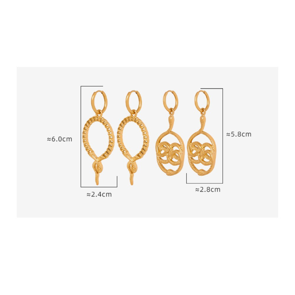 Geometric Hollow Snake Earrings |Gold Color - Image 4
