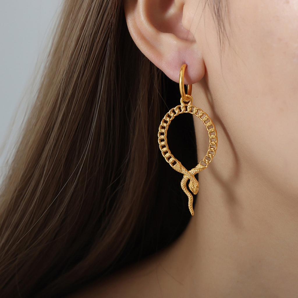 Geometric Hollow Snake Earrings |Gold Color - Image 5