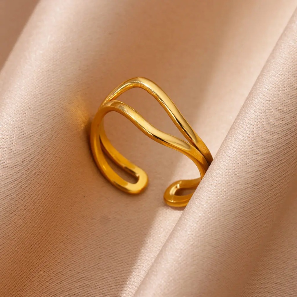 Hollow Double Layer Line Ring |Gold Color - Image 3