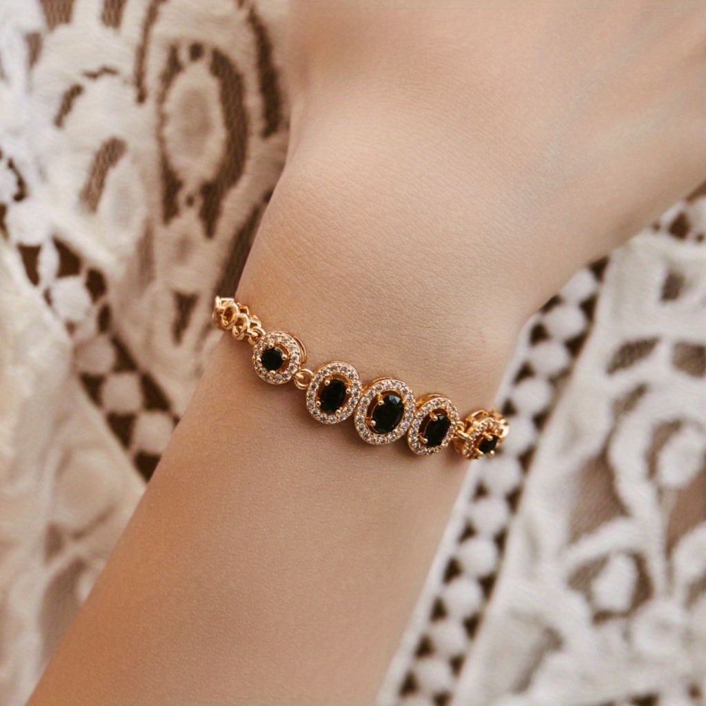 Retro Elegant Black Gemstone Bracelet | Gold Plated - Image 2