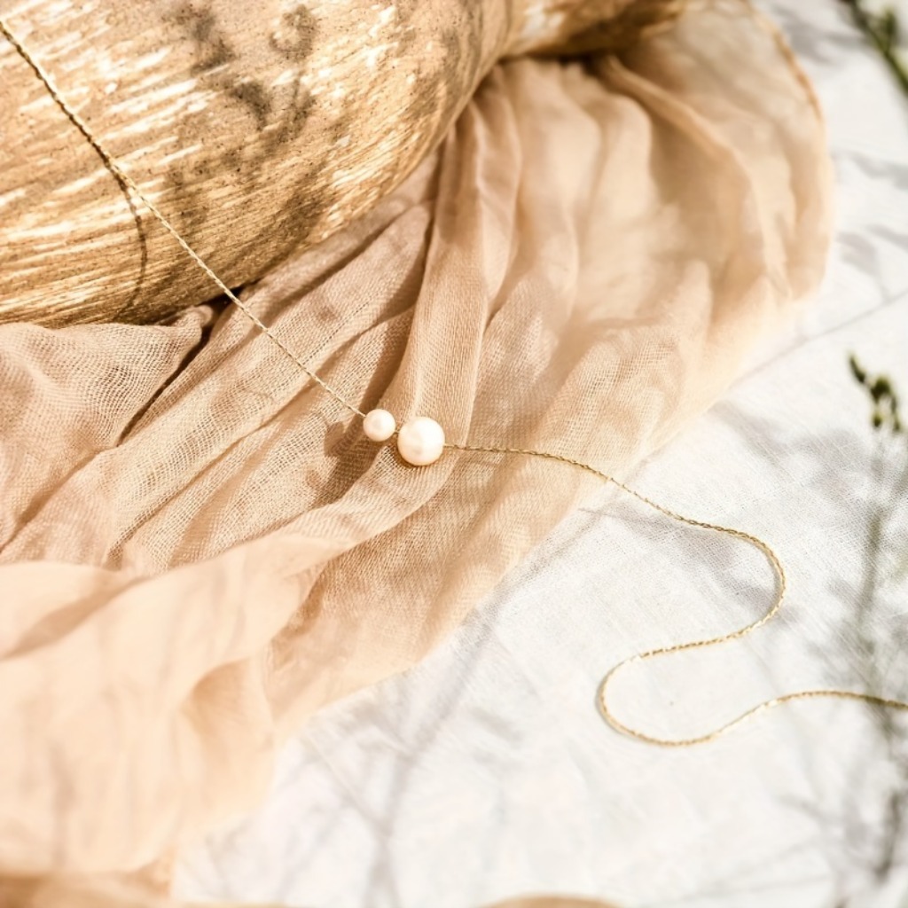 Minimalist Double Pearl Pendant |Golden - Image 4