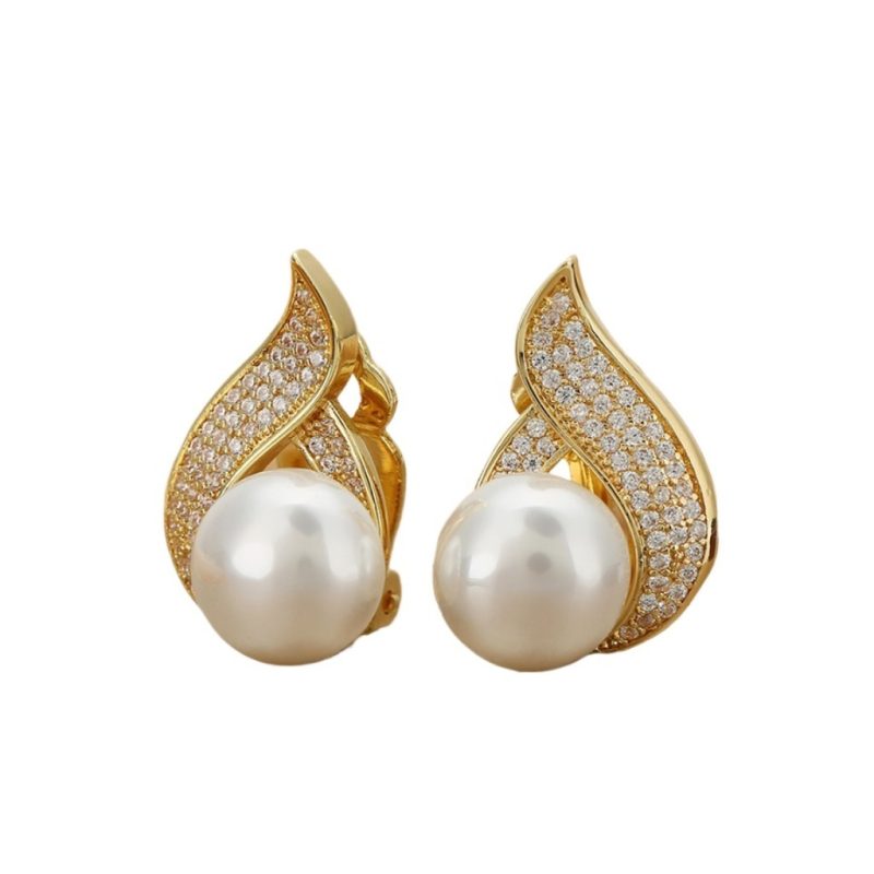 Geometric Zircon Clip on Earrings |Golden