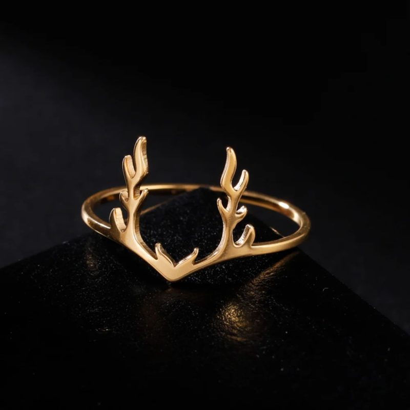 Minimalist Cute Elk Antler Stylish Ring |Gold Color