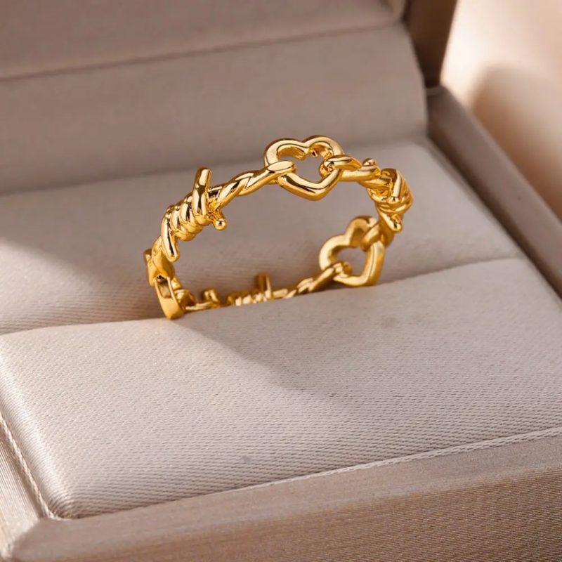 Couple Hollow Out Heart Ring |Gold Color