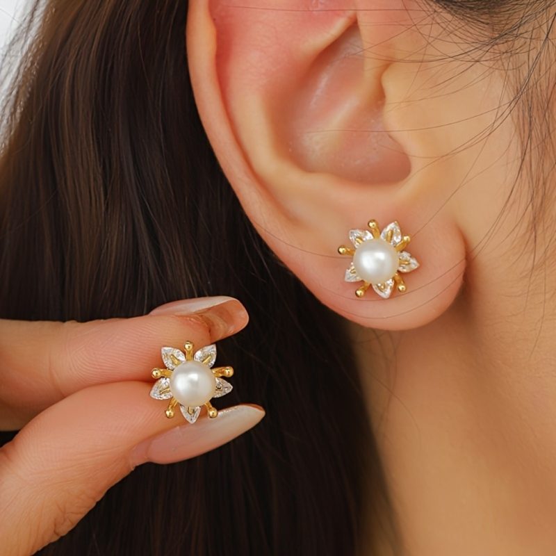 Stylish Pearl Flower Earrings |Gold Plated