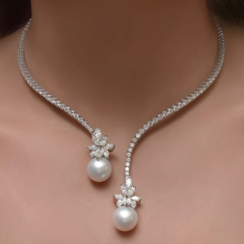Vintage Pearl Zirconia Pendant Necklace |White
