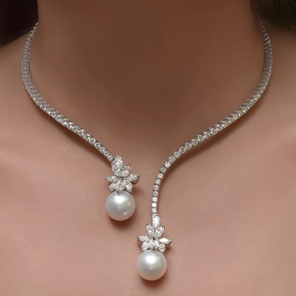 Vintage Pearl Zirconia Pendant Necklace |White - Image 2