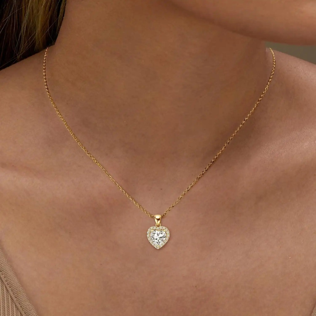 2CT Heart Moissanite Pendant Necklace |Gloden - Image 4