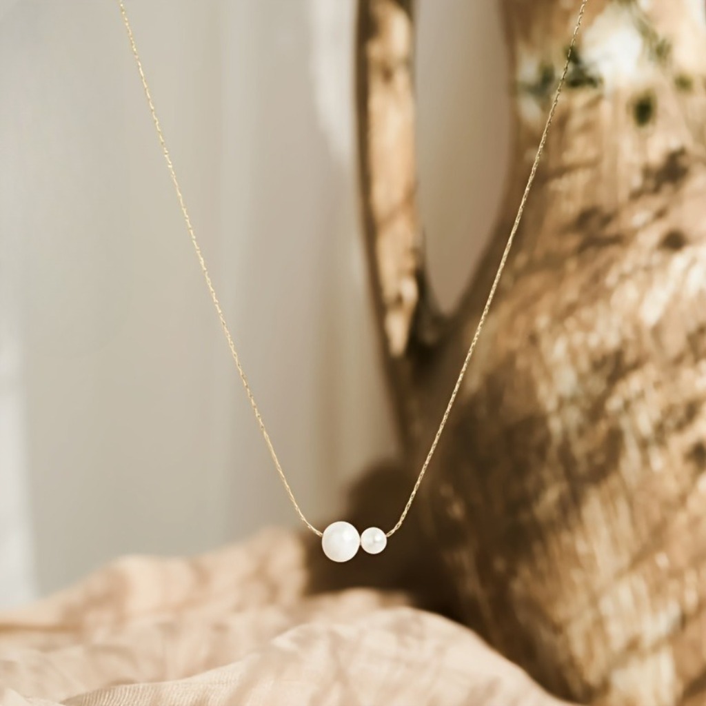 Minimalist Double Pearl Pendant |Golden