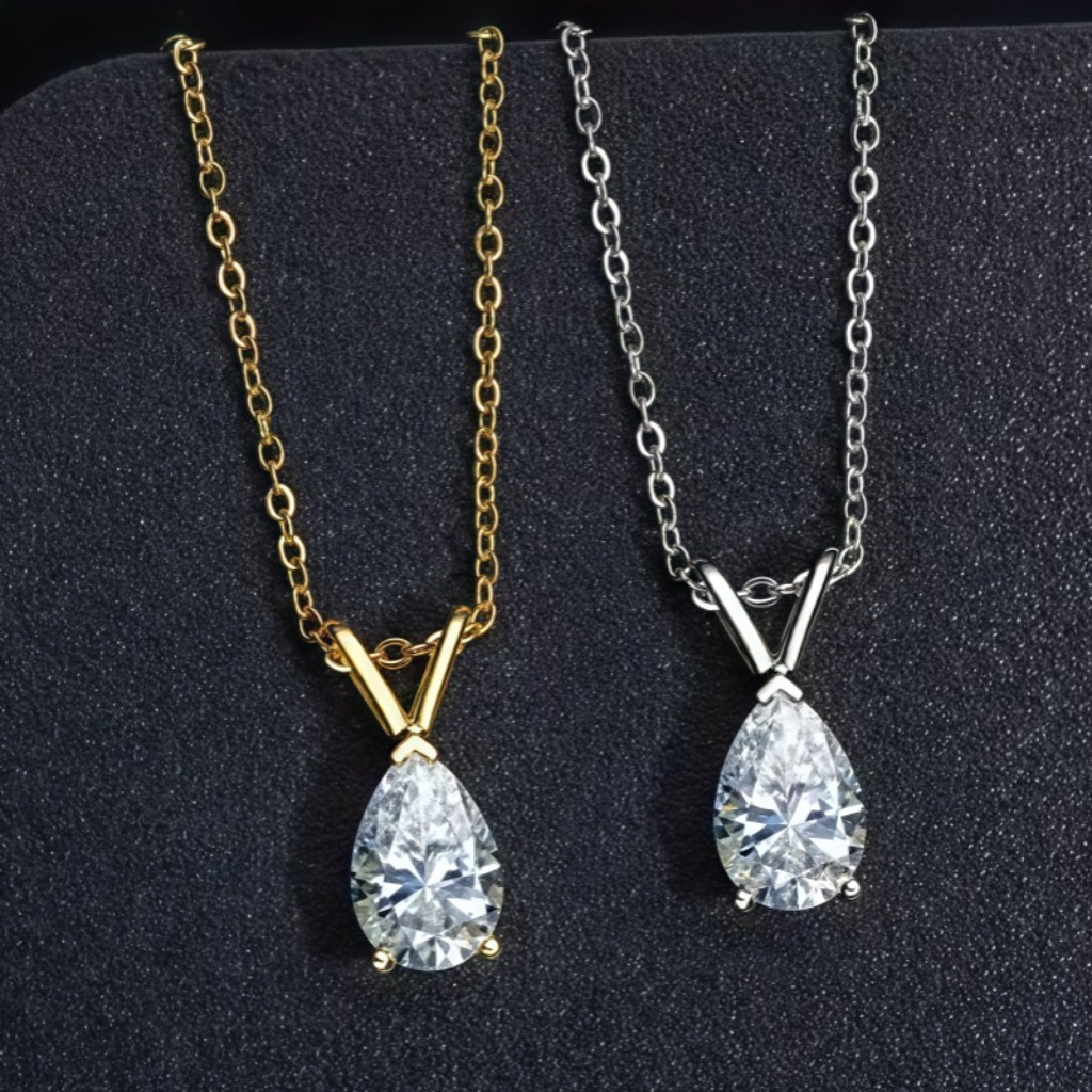 Retro Moissanite Teardrop Necklace |Silvery - Image 4