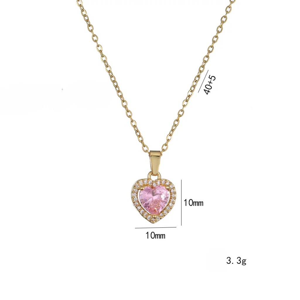 Pink Heart Zircon Necklace |Golden Color - Image 2