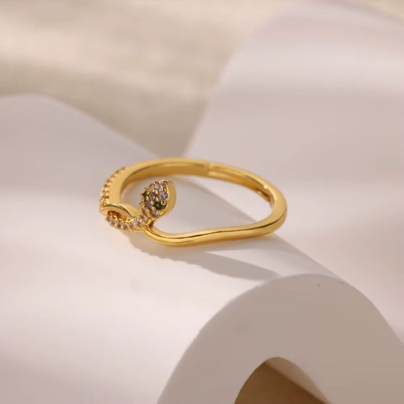 Luxury Zircon Adjustable Snake Ring |Gloden