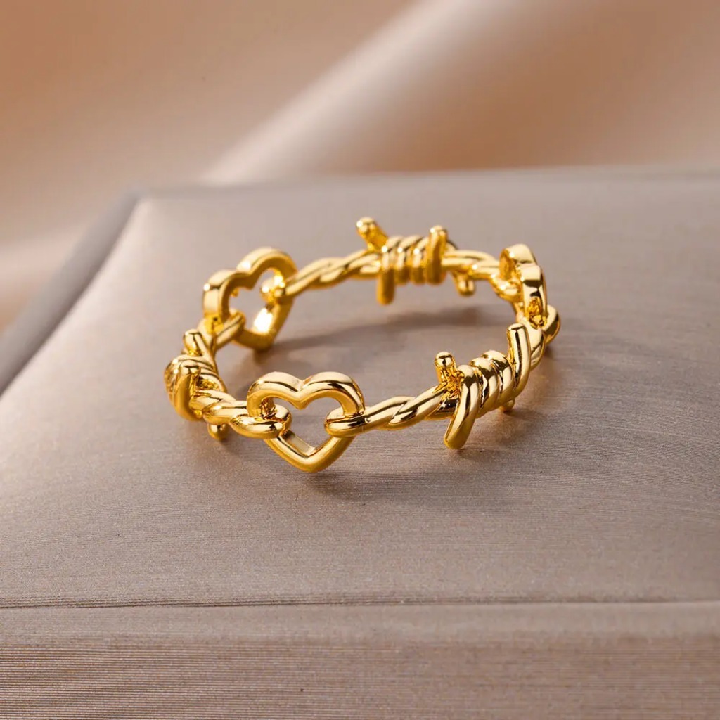 Couple Hollow Out Heart Ring |Gold Color - Image 5