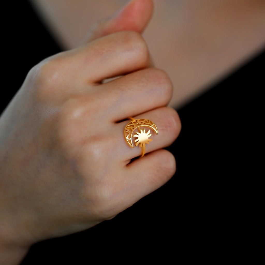 Crescent Moon Sun Boho Ring |Gold Color - Image 5