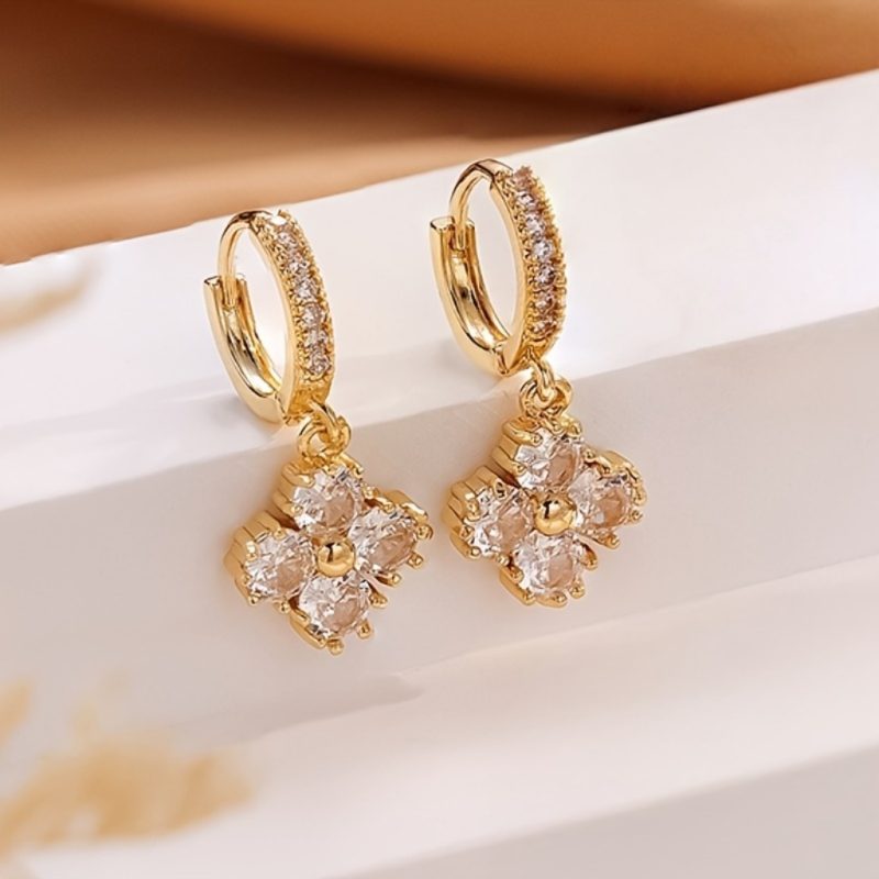 Elegant Floral Zirconia Earrings |Gold Plated