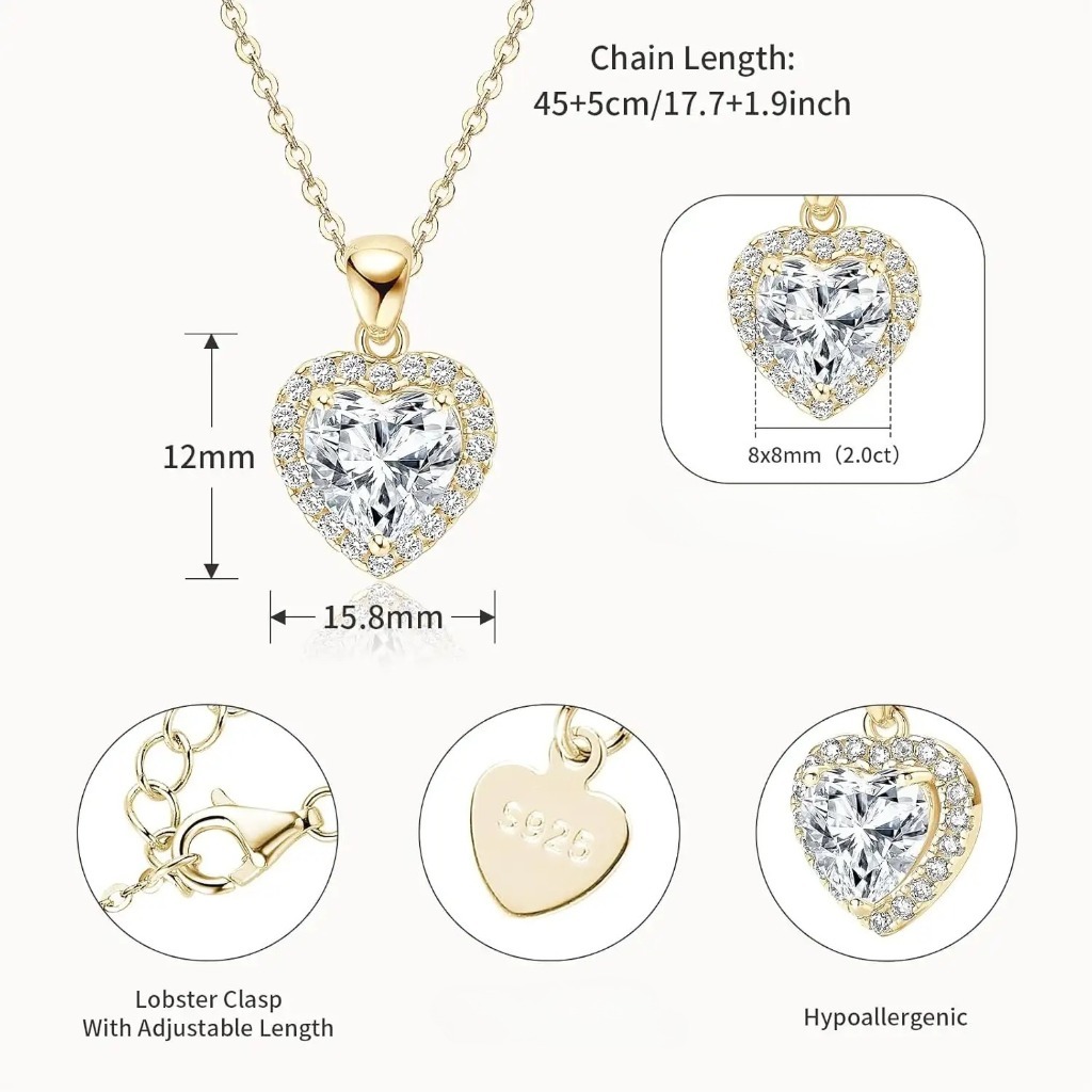 2CT Heart Moissanite Pendant Necklace |Gloden - Image 3