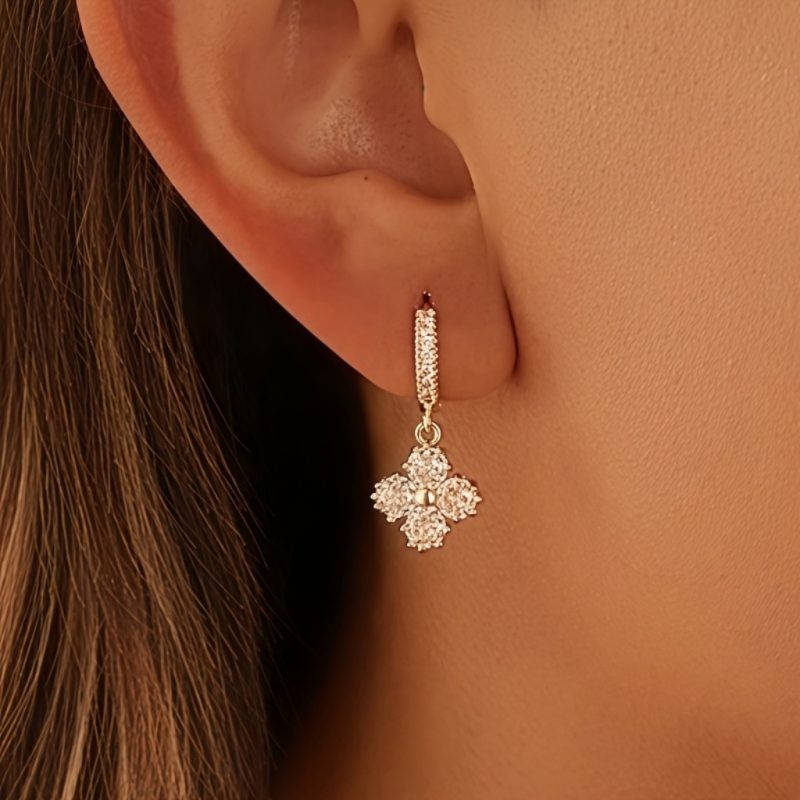 Elegant Floral Zirconia Earrings |Gold Plated