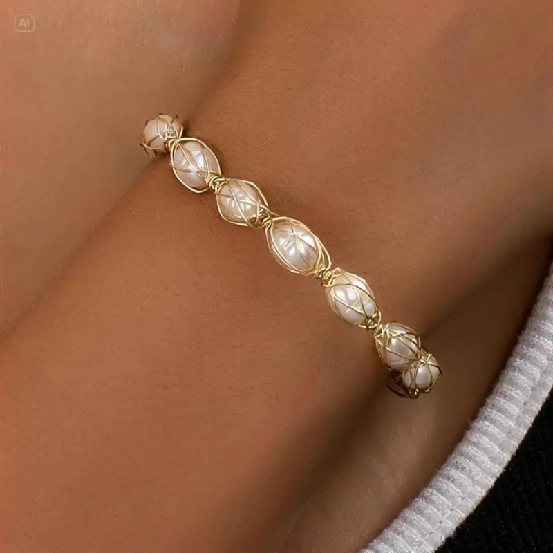 Freshwater Pearl Woven Bracelets |Gold Plated