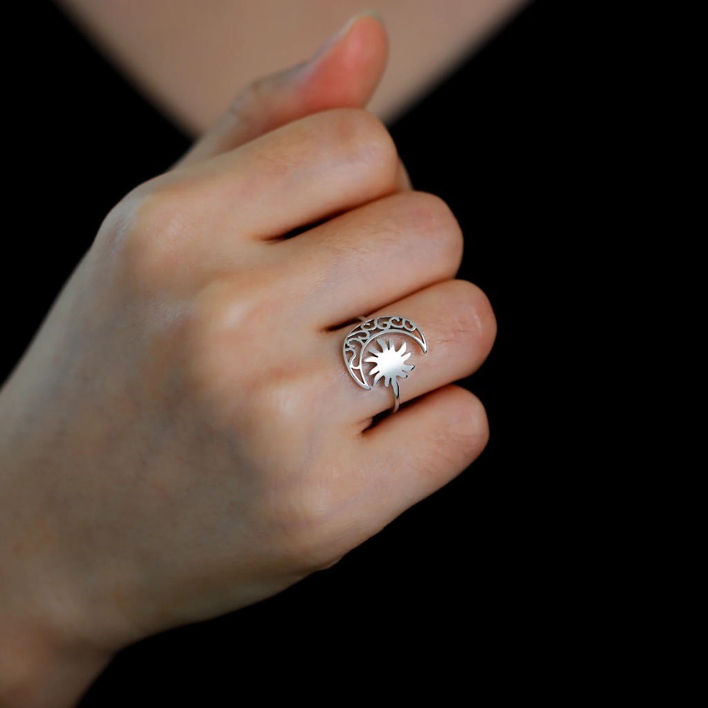 Crescent Moon Sun Boho Ring |Gold Color - Image 6