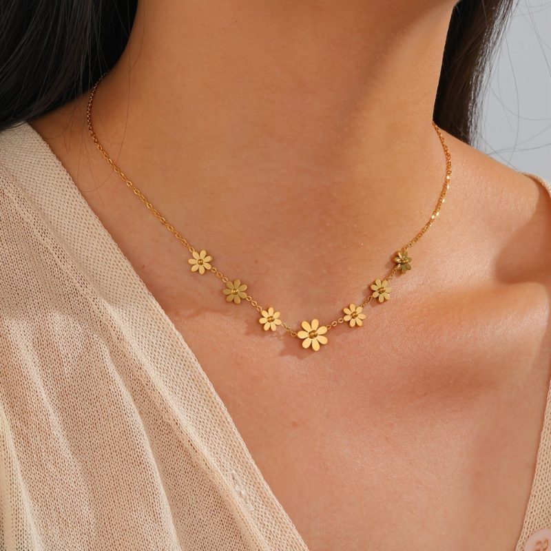 Boho Floral Necklace with Earrings |Golden