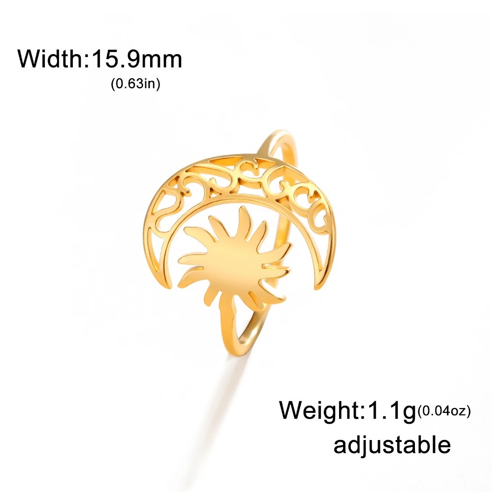 Crescent Moon Sun Boho Ring |Gold Color - Image 7