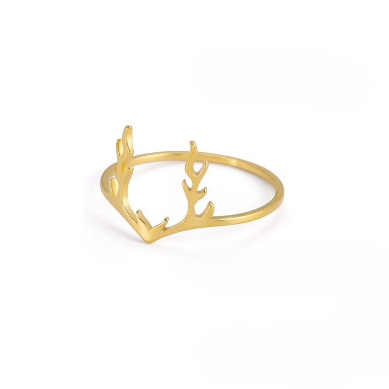 Minimalist Cute Elk Antler Stylish Ring |Gold Color