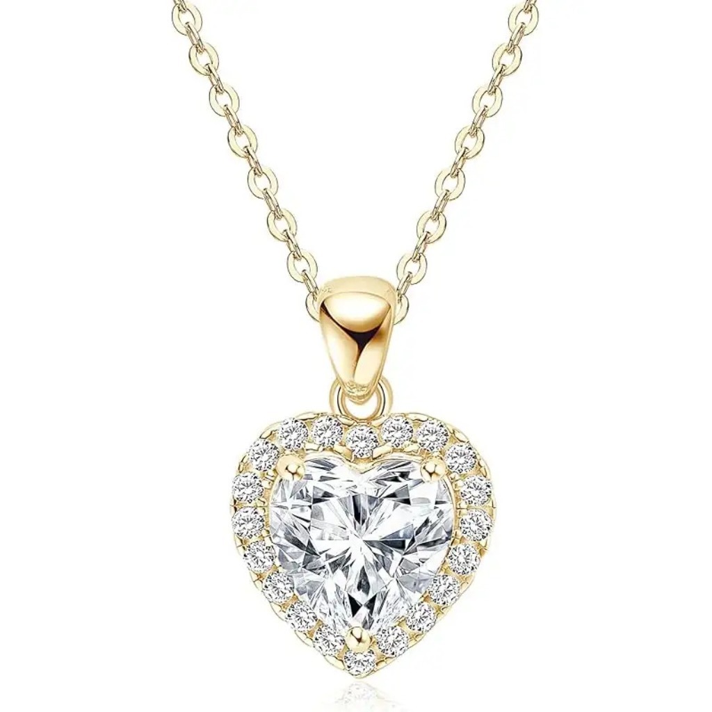 2CT Heart Moissanite Pendant Necklace |Gloden